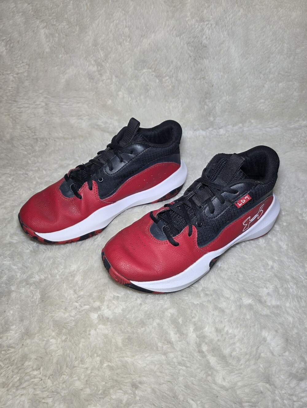Under Armour Lockdown 7 Red Black Basketball Shoes Men 7 Women 8.5 Excellent - Picture 4 of 9